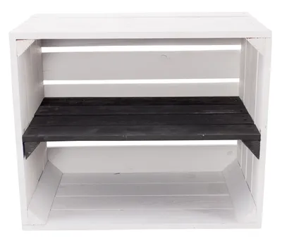 Produktbild von neue weisse Holzkiste mit Regalboden in schwarz 50cm x 40cm x 30cm Regal Wandregal Obstkisten/Weinkisten Kiste Holzregal Apfelkiste weiß