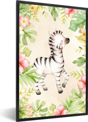 Produktbild von MuchoWow® MuchoWow® Gerahmtes Poster Zebra - Dschungel - Aquarell 60x90 cm - Poster mit zchwarzem Bilderrahmen - Kunst