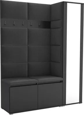Produktbild von Garderoben-Set Noris VII mit Spiegel, gepolsterte Garderobe 145 cm, Flurmöbel mit Wandpaneelen, Schuhtruhen und Stauraum (Farbe: Schwarz + Trinity 15)