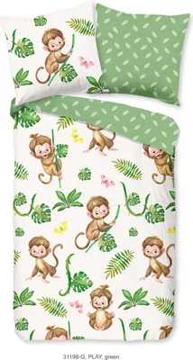 Produktbild von Duvet cover Good Morning 135x200 + 1* 80x80 cm - monkeys with leaves