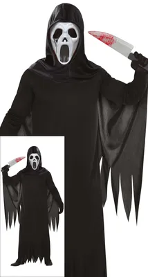 Produktbild von Gespenst Assassin Halloween Kostüm Maske Tunika Dunkelheit Angst Schauer Nacht Schatten Spuk Verkleidung Horror Grusel Gruseln Maskerade Panik, Größe: 52 - 54 (L) Farbe: Schwarz