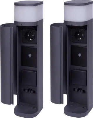 Image de Novatool 2x Borne d'éclairage extérieur avec prise radio 2x Anthracite ronde avec cache SMART WIFI APP Prise de courant IP44 Prise de jardin Outdoor Colonne de prises de courant Jardin Tour de prises de courant (électrique)