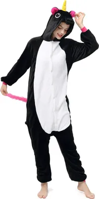 Produktbild von Katara 1744 -  Einhorn Schwarz S (145-155cm), Jumpsuit, Onesie, Karneval, Overall, Party, Karnevals-Kostüm, Verkleidung zum Fasching, Schlafanzug, Hausanzug, Jogginganzug, Cosplay, Tierkostüm für Erwachsene