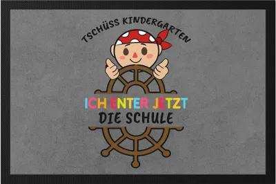 Produktbild von Tschüss Kindergarten Ich Entere Die Schule Fußmatte Einschulungsgeschenk Piraten-Fans Piraten-Boot