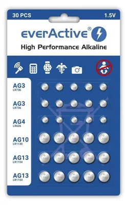 Produktbild von Everactive-Alkalibatterieset: 10 x G3/LR41, 5 x G4/LR626, 5 x G10/LR1130, 10 x G13/LR1154