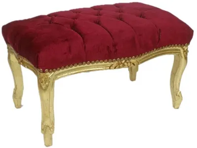 Produktbild von Casa Padrino Barock Fußhocker Bordeauxrot / Gold 60 x 40 x H. 35 cm - Handgefertigter Barock Hocker mit Glitzersteinen - Barockstil Möbel