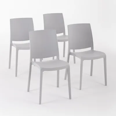 Immagine prodotto di set di 4 sedie impilabili in polipropilene con fibre di vetro per esterni e giardino, bar e ristoranti, cucina design moderno - CARMEN - Grigio chiaro