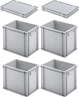Produktbild von SuperSparSet 4x Eurobehälter mit geschlossenem Griff und Scharnierdeckel | HxBxT 32x30x40cm | 29 Liter | Grau | Eurobox, Transportbox, Transportbehälter, Stapelbehälter