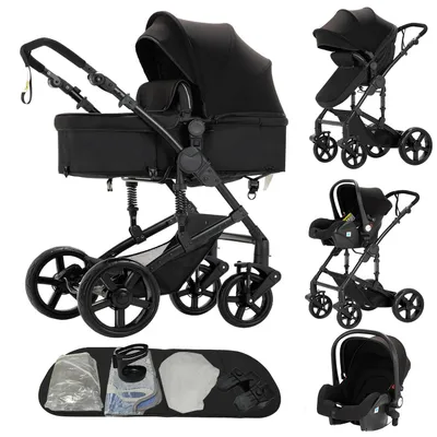 Immagine prodotto di Passeggino B588 - 3 in 1 - Con ovetto - Per neonati - Pieghevole - Seduta e posizione reclinata - Nero