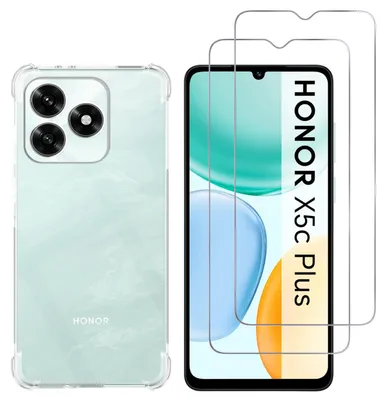 Produktbild von Stoßfeste Hülle für Honor X5c PLUS und 2 Displayschutzfolien aus gehärtetem Glas Phonillico®