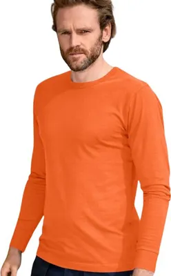 Produktbild von Strapazierfähiges Herren-T-Shirt mit langen Ärmeln, 100% Baumwolle, unbedruckt, einfarbig, 160 g/m2, Farbe orange, Größe XL
