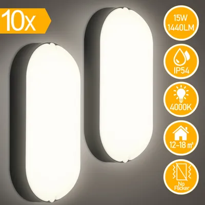 Produktbild von EINFEBEN LED Feuchtraumleuchte Deckenleuchten 15W Wandleuchte Aussenwandleuchte 4000K Neutralweiss IP54 wasserdicht fuer Garten Terrasse Garage Flur Keller (10 Stuecke)