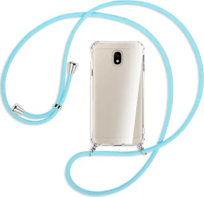 Produktbild von Handykette Backcover-Schutzhülle mit Band (Metall silberfarben) für Samsung Galaxy J3 2017 - himmelblau