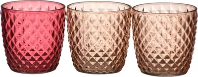 Produktbild von INNA-Glas Votivglas Kirstie, 3 Stück, Rauten, rosa-pink, 9cm, Ø9cm - Teelicht Glas