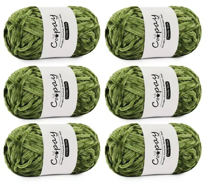 Obrázek produktu pro Chenilleová příze na háčkování a pletení, 6 x 100 g, olivově zelená, polyester