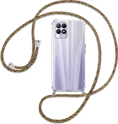 Produktbild von Handykette Backcover-Schutzhülle mit Band (Metall silberfarben) für Realme 8i - braun+beige