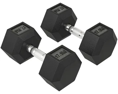 Produktbild von Set mit 2 sechseckigen Kurzhanteln aus Gusseisen, 2 x 17,5 kg, gummiert, fš¹r das Heimtraining