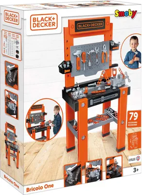 Immagine prodotto di Smoby- Black&Decker Bricolo One banco da lavoro per bambini, officina, 79 accessori, inclusi strumenti come martello, cacciavite, da 3 anni (7600360732)