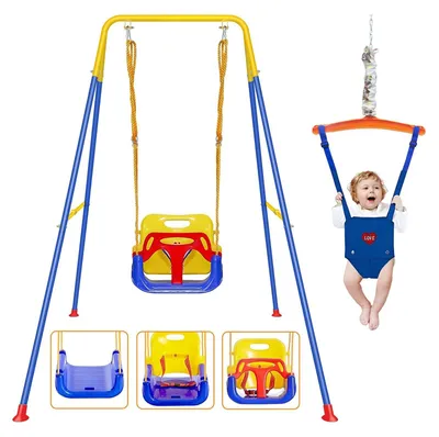 2-in-1 Babyschommel & Türspringer, klappbarer Metallständer, 6 Monate–10 Jahre