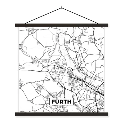 Produktbild von MuchoWow® Textilposter Karte - Fürth - Stadtplan 60x60 cm mit schwarzem Rahmen - Posteraufhänger