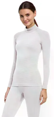 Image de T-shirt de sous-vêtement thermique pour femmes FALKE, modèle Maximum Warm, col montant, manches longues, matière fonctionnelle