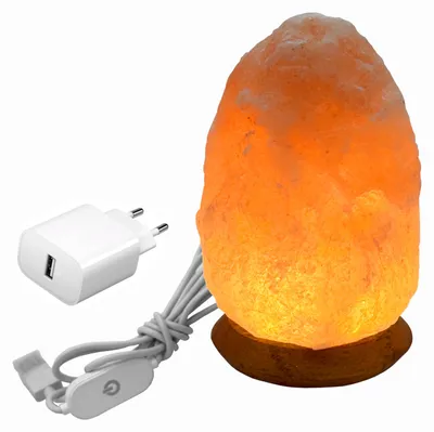 Produktbild von HAF Dimmbare USB Salzlampe ROCK Rosa aus Kristallsalz – Handgefertigte Salzkristall LED Deko Lampe – Als Tischlampe für Büro & Schlafzimmer
