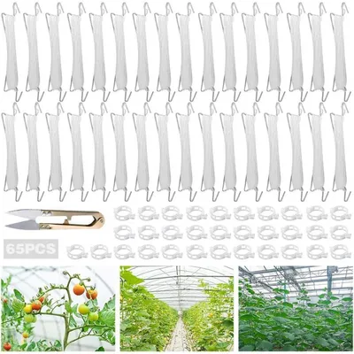 Produktbild von Tomatenhaken mit Schnur 32 Stück Metall mit 32 Pflanzenschnallen und 15m Seil Grau