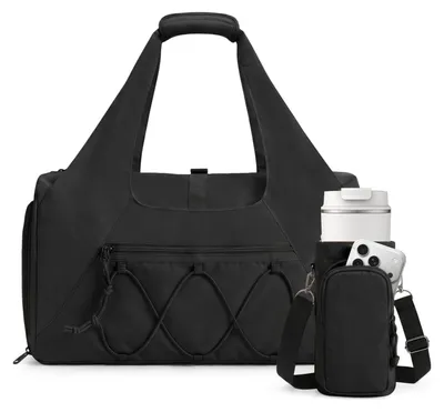 Image de Sac de sport pour femmes, avec compartiment à chaussures et compartiment pour les vêtements humides, spacieux, de couleur noire, idéal pour le yoga et la fitness