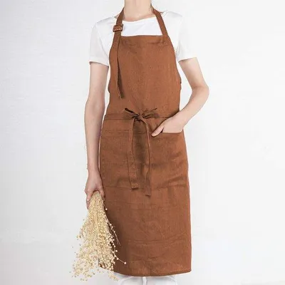 Produktbild von Unyqoos® Leinen-Schürze für Damen – Französisches Leinen, 100 x 90 cm, verstellbar, 2 Taschen, Kokosnuss-Knopf, Schutz vor Küchenfett & Flecken – für Küche & Garten