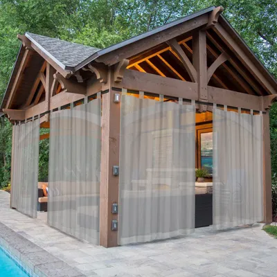 Produktbild von Terrassenvorhang Wasserdicht Gardinen Outdoor Vorhnge Wetterfest Transparent Pavillon & Terrasse Deko Balkon 2 er Grau, B132xH213cm