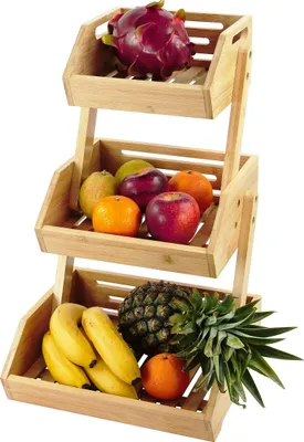 Produktbild von Relaxdays Obst Etagere Bambus, HxBxT: 49 x 30 x 25 cm, Korbetagere für Obst, Gemüse & Gebäck, Obstschale Küche, natur