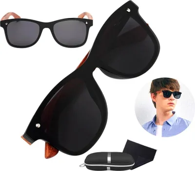 Produktbild von Polarisierende Herren-Sportbrille, schwarz mit Bambusgläsern, UV-Filter 400 Kat 3