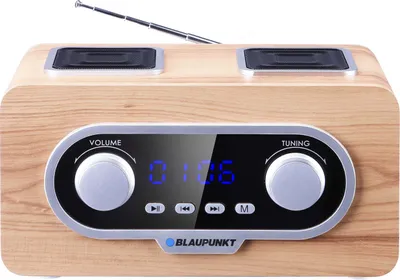 A Blaupunkt Kofferradio (portable radio) with a wooden finish.