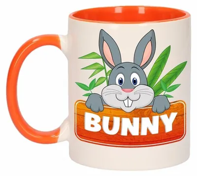 Produktbild von Hasenbecher - orange/weis - Keramik - 300 ml - Kinderbecher Kaninchen
