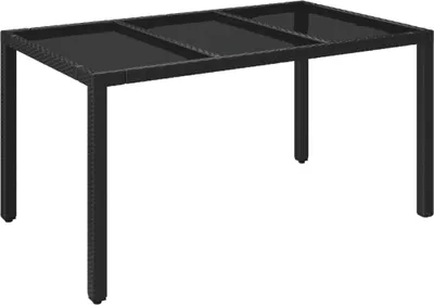 Image de vidaXL Table de jardin avec plateau en verre noir 150x90x75 cm Poly rotin