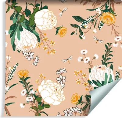 Zdjęcie produktu dla Tapeta Dekoracja Ścienna Styl Vintage KWIATY Liście Natura 3D