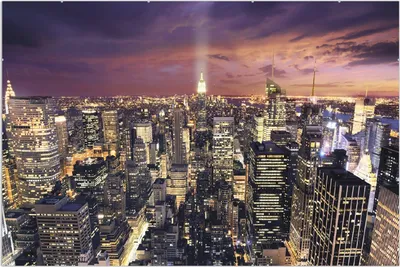 Produktbild von Wallario Wandbild New York bei Nacht - Panoramablick über die Stadt, Größe: 61 x 91,5 cm, Poster mit rahmenlosen Bildhalter