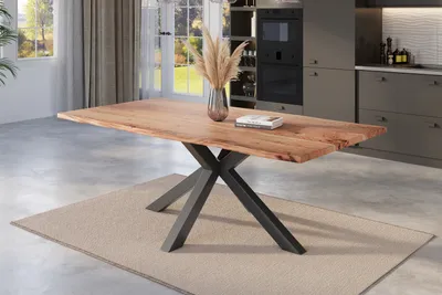 Produktbild von Esstisch Baumkante massiv Akazie natur 180 x 90 cm Spider-Gestell schwarz KALEA