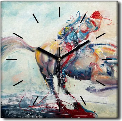Produktbild von Coloray Uhr auf Leinwand 30x30 cm Wand Uhr Dekoration Wohnzimmer Segeltuch schwarze Hände -Pferdeabstraktionstier.