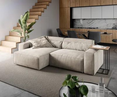 Produktbild von DELIFE Ecksofa Sirpio 230x155 cm Cord Beige Recamiere variabel