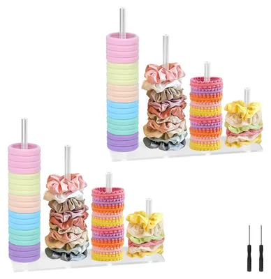 Produktbild von Set mit 2 Haargummihaltern aus Acryl, 4-lagiger Acrylhalter für Haargummis und Scrunchies, transparente Aufbewahrung für Haargummis und Scrunchies, transparente Aufbewahrung für Frauen und Mädchen, Geschenkidee