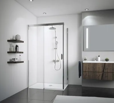 Produktbild von Schiebetür für Seitenwand Breuer Panorama 140 cm Anschlag links Nachbildung Grau Profilfarbe chrom