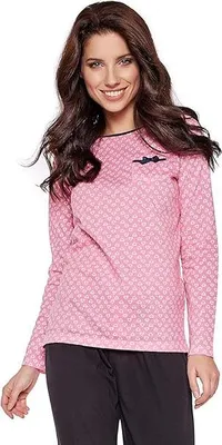 Produktbild von Moonline nightwear Damen Schlafanzug mit Herzchen, XL (48/50), Rosa/Anthrazit