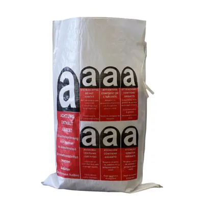 Produktbild von Lacers Big Bags PP Gewebesack Asbest 10 Stück - 70x110cm - Beschichtet, mit Warndruck Asbest mit Verschlussband - Transportsack, Entsorgungssack