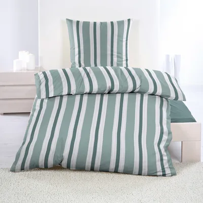 Produktbild von Seersucker Bettwäsche 2 tlg. 135x200 mit Reißverschluss - Microfaser Grün Weiß gestreift