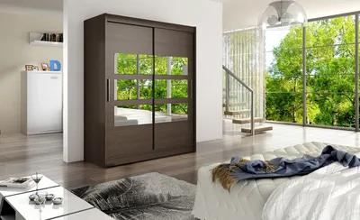 Produktbild von Geräumiger Kleiderschrank mit Spiegel Kara – Breite 150 cm, schoko
