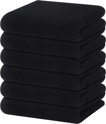 Produktbild von Famanu Geschirrtücher 100% Baumwolle, Set von 6, 32 x 72 cm, weiche und saugfähige Küchentücher, schwarz