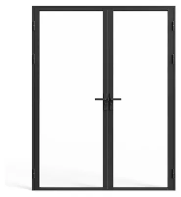 Produktbild von Komplette Tür aus Aluminium und gehärtetem Glas mit 2 Flügeln - 2 x H 204 x B 83 cm - Schwarz - LOXTON