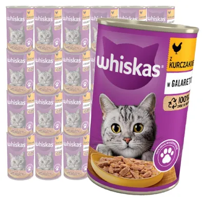 Produktbild von Whiskas Adult 1+ Katzenfutter Nassfutter mit Huhn in Gelee, 24 Dosen (24 x 400g)