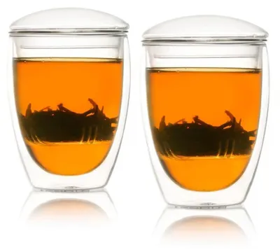 Immagine prodotto di Omgoods - Set di 2 tazze in vetro a doppia parete con filtro per tè, capacità 350 ml